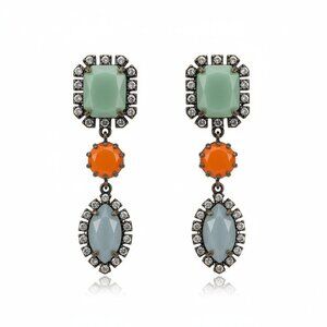 J. Crew Stone Drop Dangle Earrings - Green, Orange & Gray Rhinestone